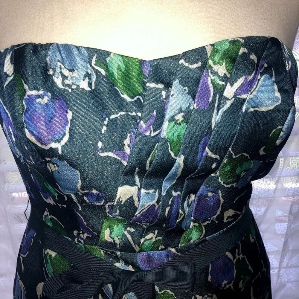 A.E. SHIMMER NAVY METALLIC STRAPLESS DRESS FULLY LINED SZ 4